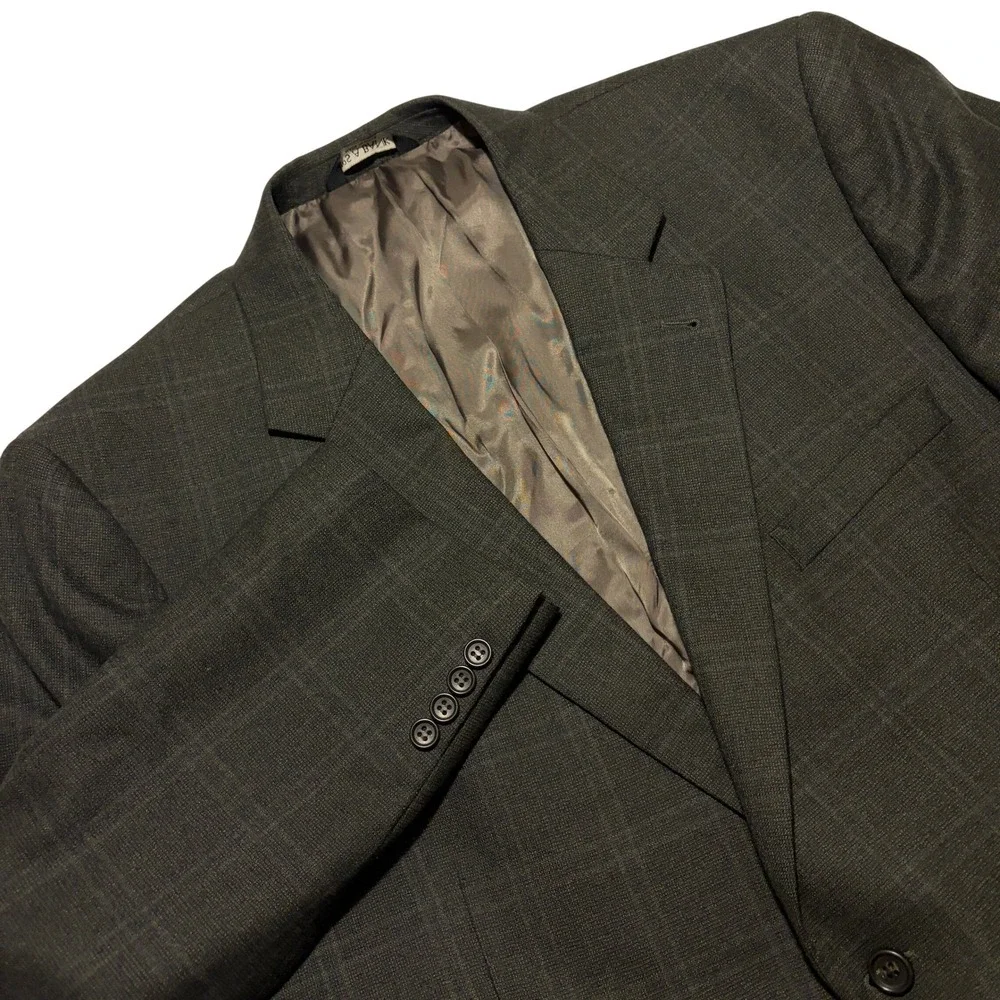 Jos A Bank Signature Collection Mens 48R Dark Gray Plaid 100% Wool Blazer Coat